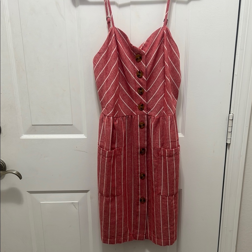 Striped Red Button-Down Dress